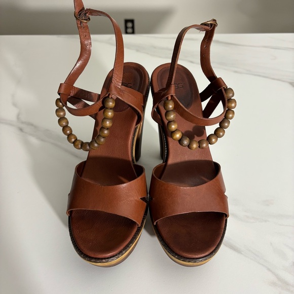 Ugg Brown Platform Leather Sandals Sz 8 - Picture 2 of 11
